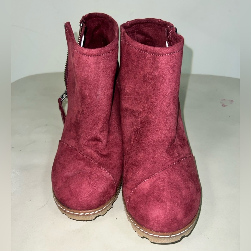 TOMS Burgundy Suede Ankle Booties